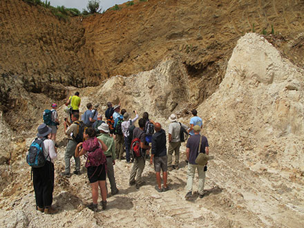 The HiTech AlkCarb team viewing carbonatite domes at the Pianciano carbonatite-fluorite deposit © K Goodenough